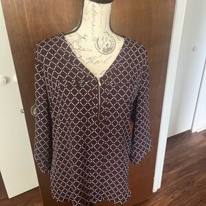 BCX White and Red Graphic 3/4 Sleeve Blouse